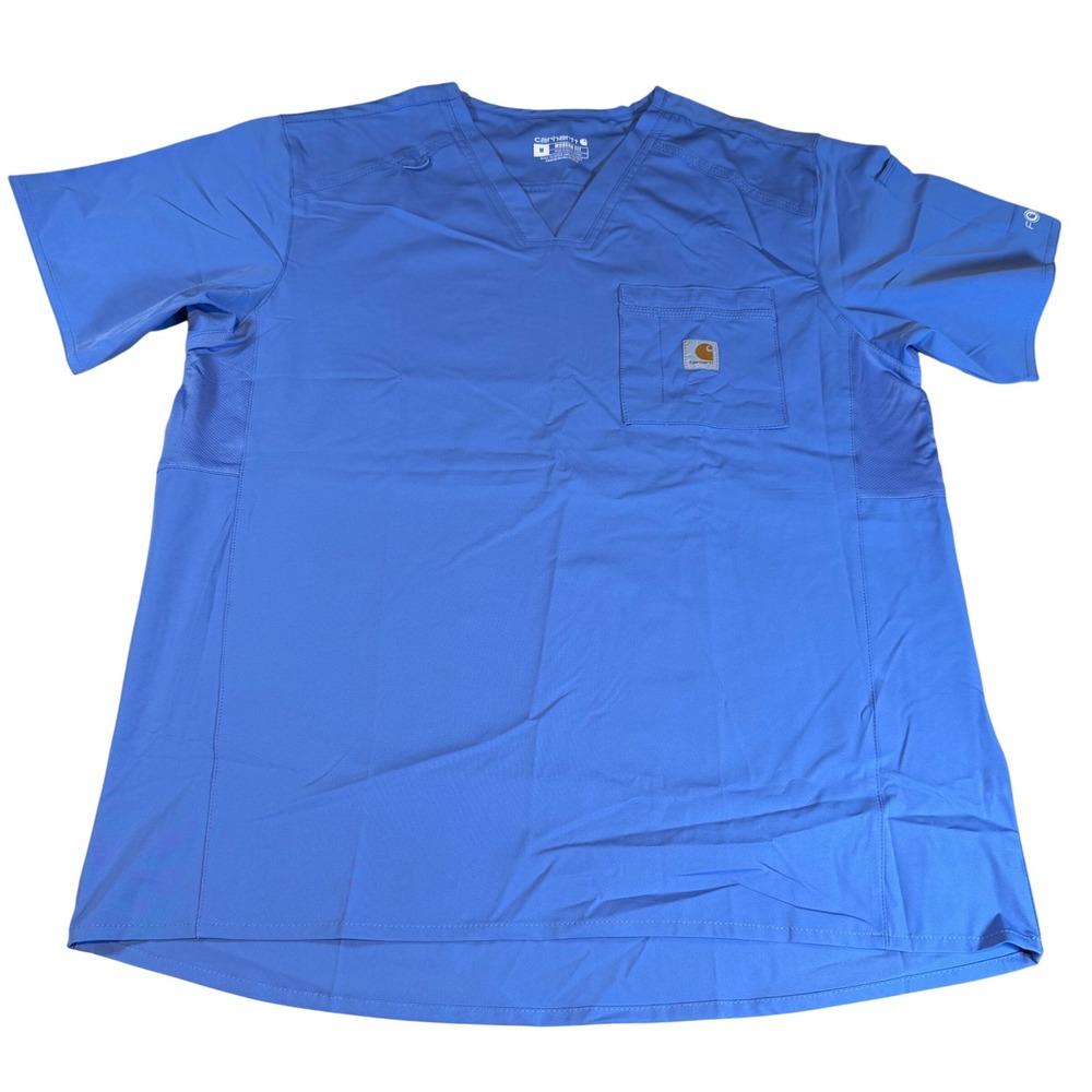Carhartt Force Modern Fit Scrub Top Blue V-Neck Chest Pocket MT5106-M Mens M
